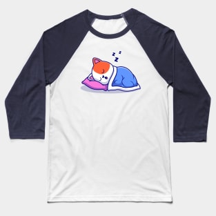 Cute Cat Sleeping With Pillow And Blanket Cartoon Baseball T-Shirt